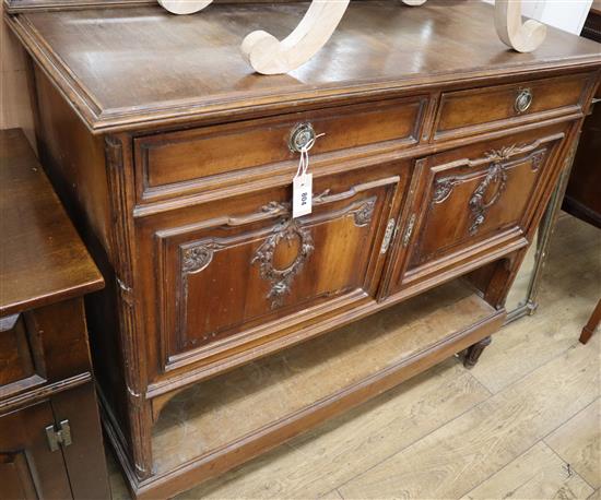 A late 19th century Flemish oak and walnut buffet W.120cm